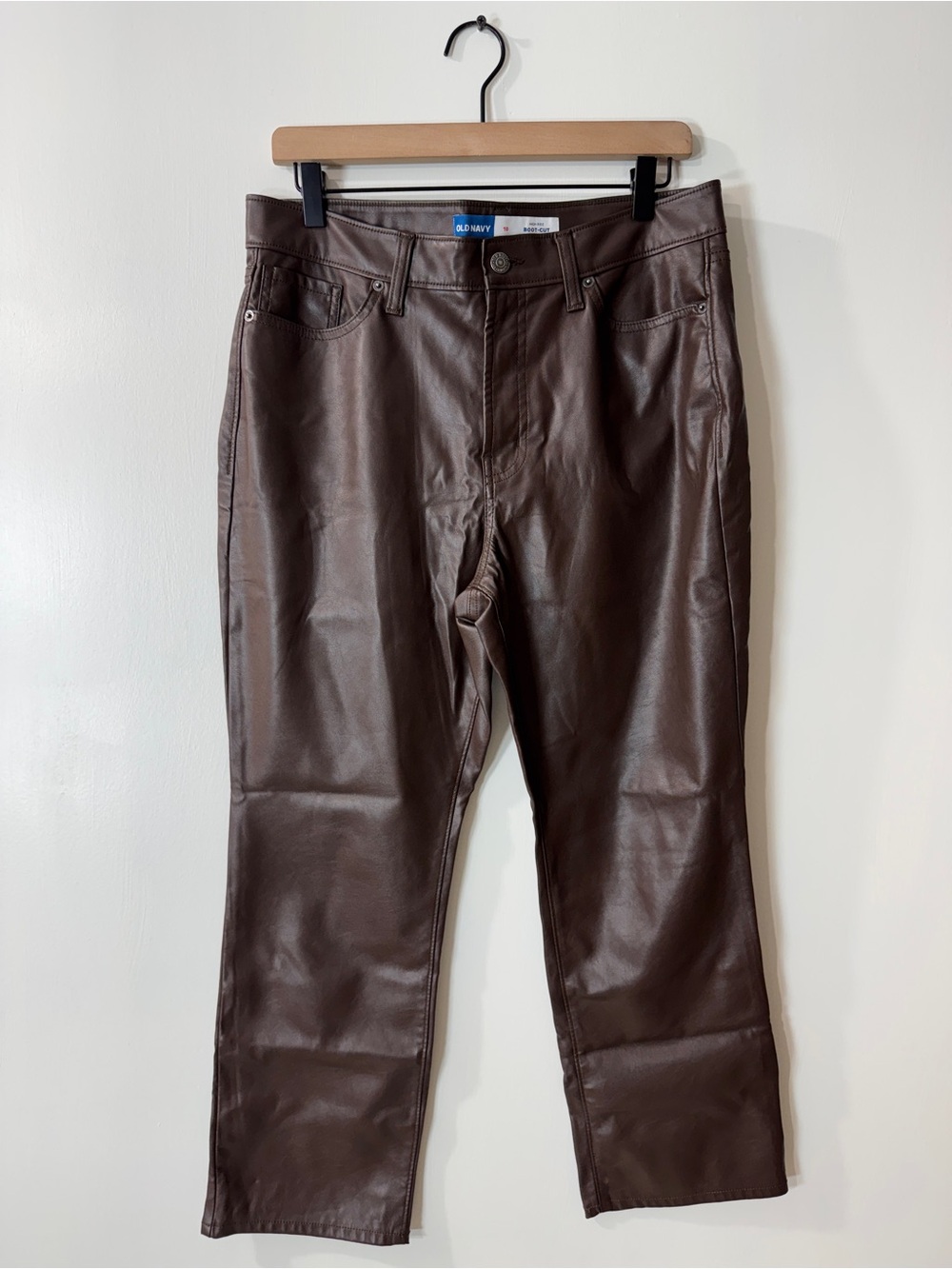 WP46 {Old Navy} "High Rise Boot Cut Faux Leather Ankle Pants" Brown Jeans